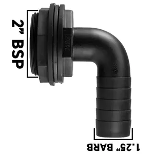 32mm barb outlet Water butt/rain barrel/water storage tank overflow hosetail elbow with nut & washer (requires a  60mm hole)