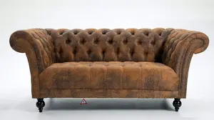 Brown 1.5 Seater Handmade Pu- Leather Chesterfield Sofa Armchair settee