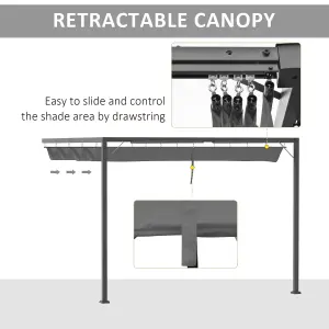 Outsunny 3 x 3(m) Outdoor Pergola Retractable Canopy Wall Mounted Gazebo Grey