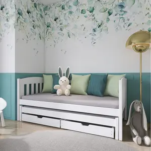 Kids Bunk Bed with Trundle with Drawers White