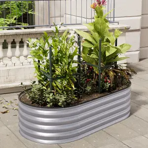 160cm W x 80cm D Silver Oval Shaped Galvanized Raised Garden Beds Outdoor Metal Planter Box for Vegetables Flowers