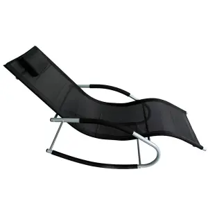 Lugano Textilene Rocking Sun Lounger with Pillow - Black