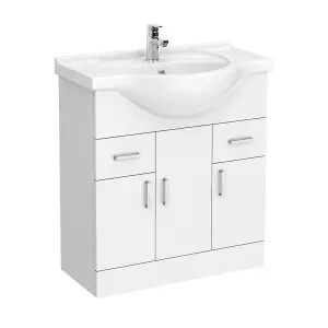 Nes Home 750mm Floorstanding 3 Door Vanity Basin Unit White