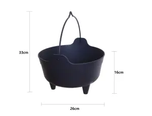 2 x Black Plastic Cauldron Planter Flower Basket With Handle Small Round Pot 26cm