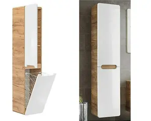 Bathroom Laundry Basket Tall Wall Cabinet Linen Storage Unit White Gloss Oak Arub