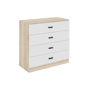 URBNLIVING Height 73cm 4 Drawer Wooden Bedroom Chest Cabinet Modern Oak Carcass and White Drawers Wide Storage Cupboard Closet