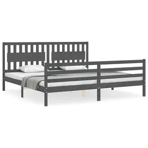 Berkfield Bed Frame with Headboard Grey 200x200 cm Solid Wood