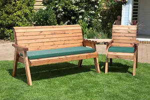 Charles Taylor Wooden Companion Angled Garden 4 Seat Chair Bench & Green Cushion