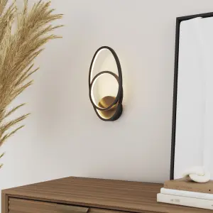 GoodHome Pegmati Matt Black Paint effect Wired LED Wall light