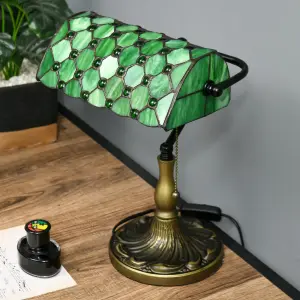 HOMCOM Stained Glass Table Lamp, for Bedroom Bedside, Bulb not Included