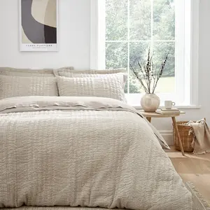 Tamba Jersey Stripe Double Duvet Cover Set with Pillowcases Beige / Single Duvet Cover + 1 Standard Pillowcase