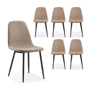 VonHaus Dining Chairs Set of 6, Beige Kitchen Chairs with Black Metal Legs, Cord Effect Chairs for Dining