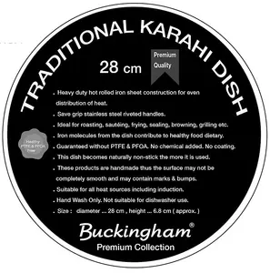 Buckingham Traditional Iron Premium Karahior Cooking- Multipurpose Hand Hammered Round Bottom Black (28cm)