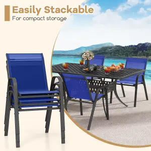 Costway Set of 2 Patio Chairs Stackable Metal Breathable Fabric Dining Chair