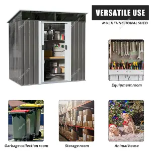 Outdoor Metal  Garden Tool Shed with Lockable and Sloped Roof Design,Grey