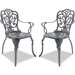 Homeology Bangui Grey 2-Large Garden and Patio Chairs with Armrests in Cast Aluminium