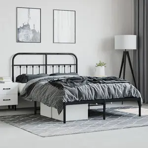 Berkfield Metal Bed Frame with Headboard Black 150x200 cm