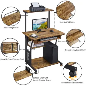 Yaheetech Rustic Brown 3 Tiers Computer Desk with Printer Shelf