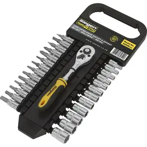 27pc PREMIUM Socket / Bit & Ratchet Handle Set 1/4" Square Drive 6 Point Metric