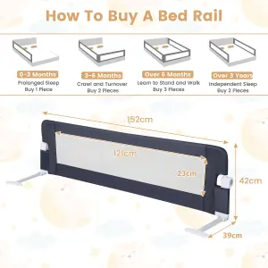 COSTWAY Foldable Bed Rail 152 CM Baby Bed Guard Rail w/ Adjustable Safety Strap