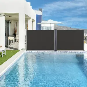 Outdoor Grey Retractable Garden Double Sided Awning  Waterproof Sunshade Privacy Panel Gazebo Sidewall Panels Sunwall 800 x 160 cm