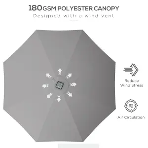 Outsunny Solar Patio Garden Parasol with Lights for Outdoor, Light Grey