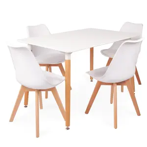 White Dining Table and Chairs Set Rectangular 4 Seater Table With 4 Tulip Pyramid Dining Chairs