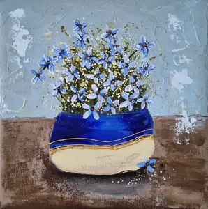 Vase with Blue Flowers 25 x 25 x 0.1 cm (9.8 x 9.8 x 0 inches)