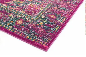 Modern Floral Rug, Bordered Bedroom, & LivingRoom Rug, Geometric DiningRoom Rug, 9mm Thick Fuchsia Rug-200cm X 290cm