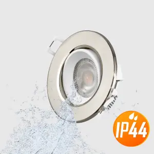 paul russells LED Downlight Brush Nickel Non-Dimmable Tiltable Recessed Spotlight 4.8W 400 Lumens IP44 Warm White 3000K Pack of 10