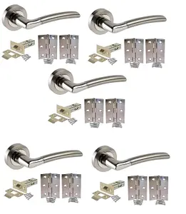 Golden Grace 5 Sets Indiana Style Chrome Door Handles on Rose Dual Finish Lever Latch Pack