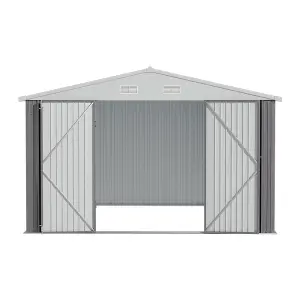 10x8ft Metal Shed Garden Storage Shed Apex Roof Double Lockable Door,Grey