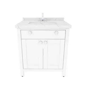 Kardelen Freestanding Single Bathroom Vanity with One Tap Hole Marble Basin White