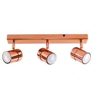 ValueLights Rosie Copper Ceiling Bar Spotlight and GU10 Spotlight LED 5W Warm White 3000K Bulbs