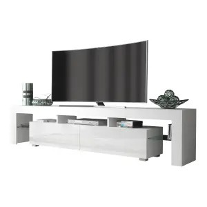 TV Unit 200cm Modern White with High Gloss Doors - Creative Furniture