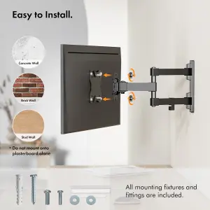 VonHaus TV Wall Bracket Mount Tilt & Swivel Ultra Slim Design for 13-27" up to 20kg Max VESA 100X100