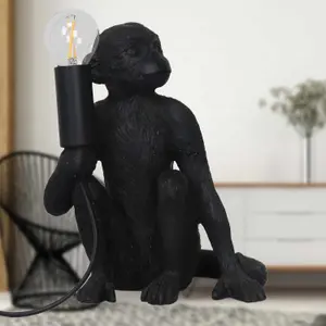 First Choice Lighting Set of 2 Black Monkey Table Lamp or Bedside Lights