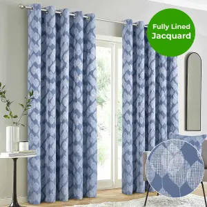 Home Curtains Halo Lined 90w x 108d" (229x274cm) Blue Eyelet Curtains (PAIR)