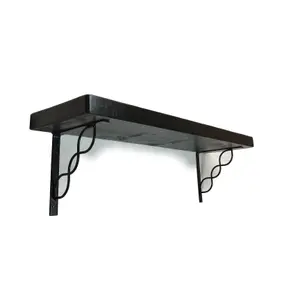 Solid Wood Handmade Rustical Shelf Black Ash 225mm 9 inch with Black Metal Bracket WPRP Length of 80cm