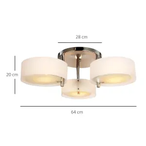 HOMCOM Acrylic Lamp Indoor 3 Light Pendant Chandelier Flush Mount Office Living Room Bedroom w/ Chrome Finish