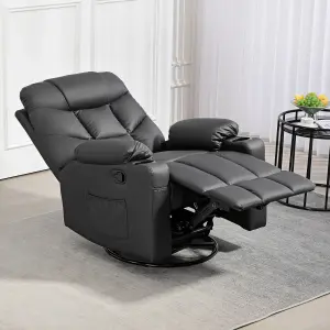 HOMCOM Manual Recliner Chair with Footrest, Cup Holder, Swivel Base, Black