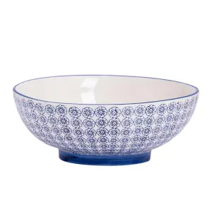 Nicola Spring - Hand-Printed Fruit Bowl - 31.5cm - Navy