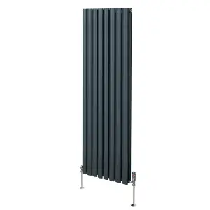 Oval Column Radiator & Valves - 1600mm x 480mm - Anthracite Grey