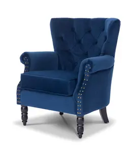 Velvet Blue Liana Accent Wingback Chair