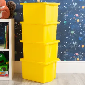 Wham 4x Stack & Store 24L Yellow Plastic Storage Boxes. Home, Office, Classroom, Playroom, Toys, Books. L42 x W32 x H25cm