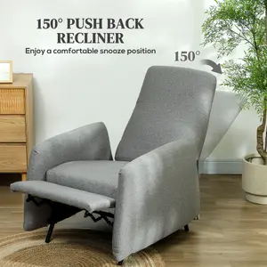 HOMCOM Push Back Recliner Chair Fabric Reclining Armchair for Bedroom Grey