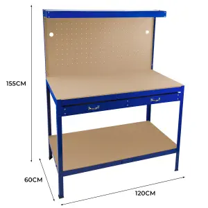 Workbench with Pegboard, Drawer and Light - Blue