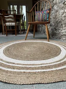 KHIDAKEE Round Border Beige Rug with Hand Woven - Jute - L60 x W60 - Natural