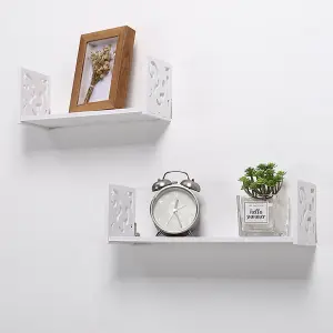 Set of 2 White Modern U Shape Wall Floating Shelves Display Rack Hanging Shelves for Wall Decor