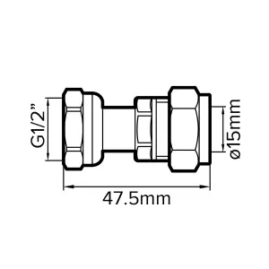 Plumbsure Tap connector BQ28618324 1 Compression Straight (L)47.2mm 15mm